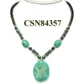 Turquoise Stone Pendant Hematite Beads Stone Chain Choker Fashion Women Necklace